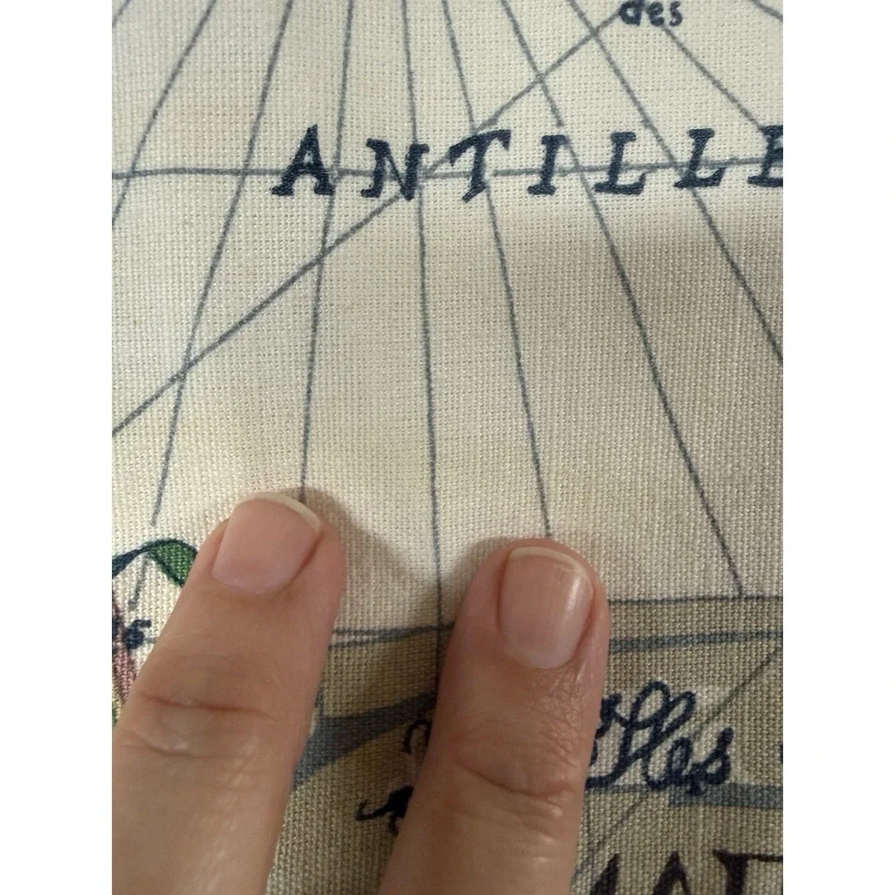 Pottery Barn Pillow Shams La Martinique‎ Map 24 X 24 Cotton Linen Blend Flaws